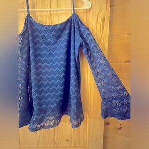 Top with sheer sleeves, peek a boo shoulders, straps